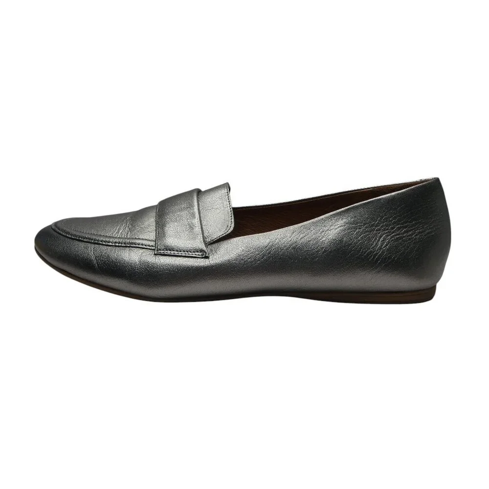 Miz Mooz Ken Pewter‎ Metallic Silver Leather Flats Loafers Womens 41 US 9.5-10